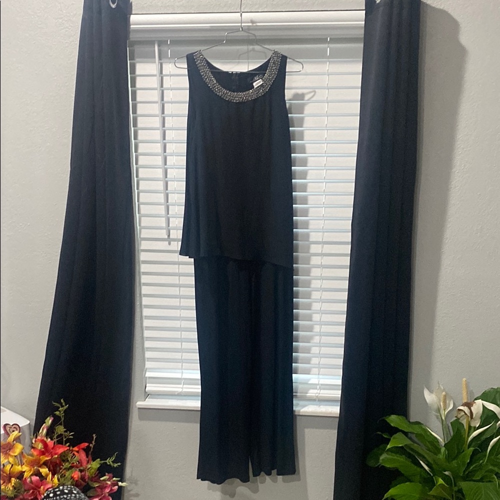 Midnight Velvet Black Jumpsuit with Silver Accents